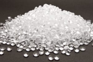 A close up photo of pile of recycled LDPE plastic pellets.