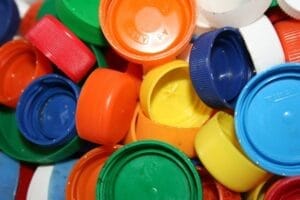 A pile of plastic bottle caps
