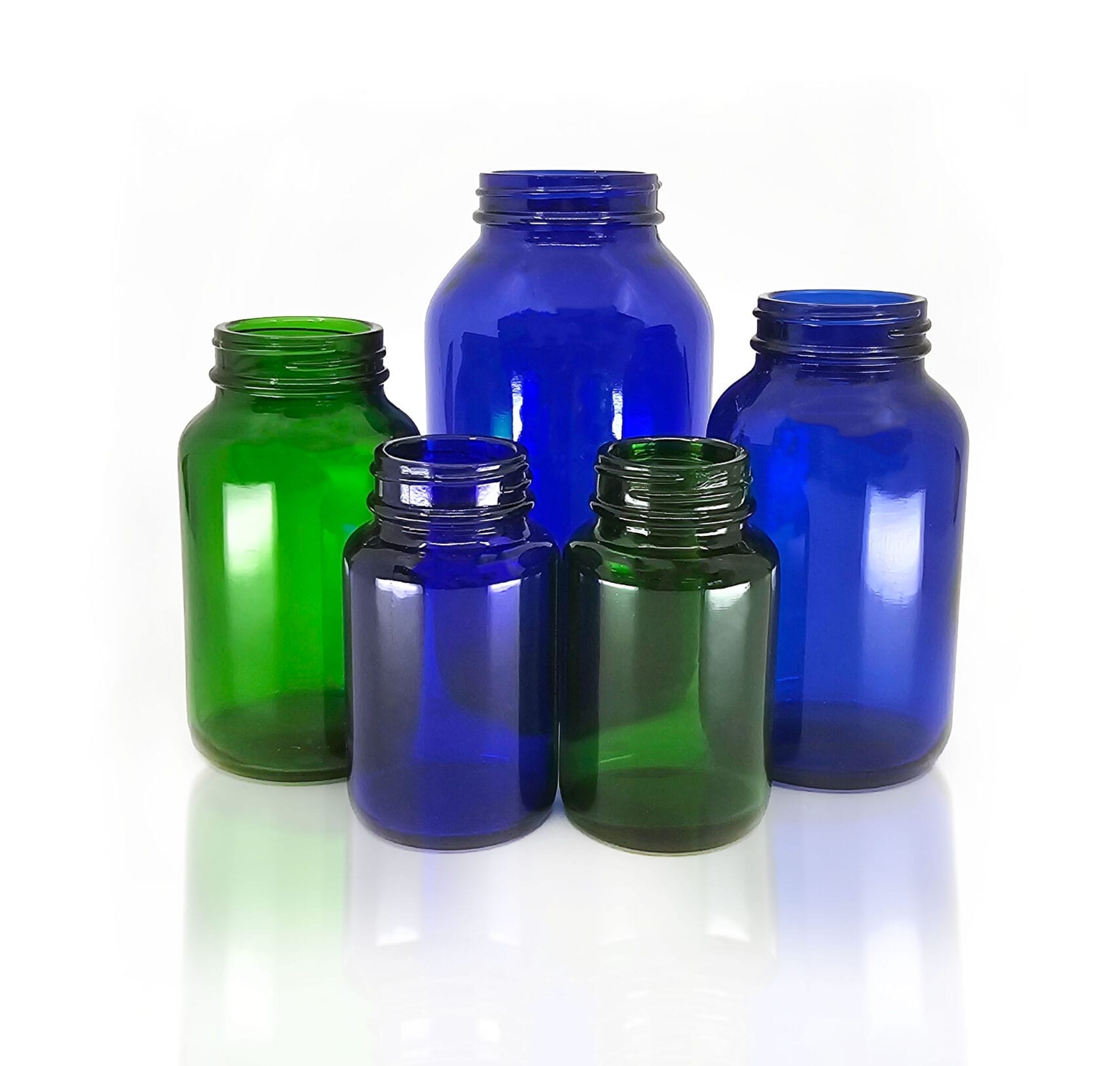 150ml-500ml Blue and Green Pharma Jars